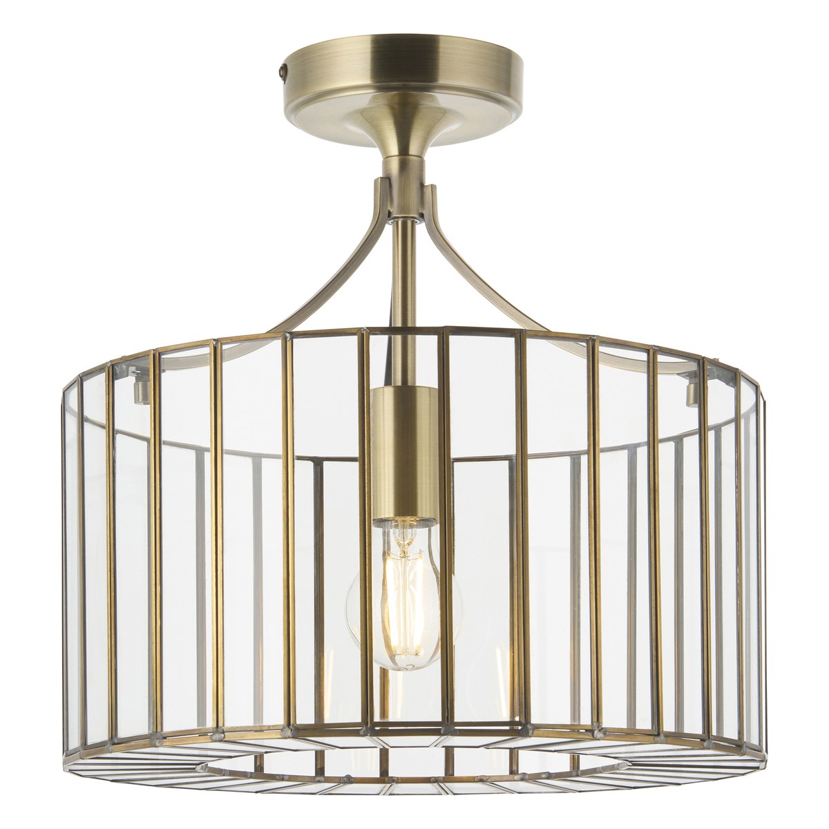 Endon Antalya Flush Ceiling Light in Antique Brass with Clear Glass