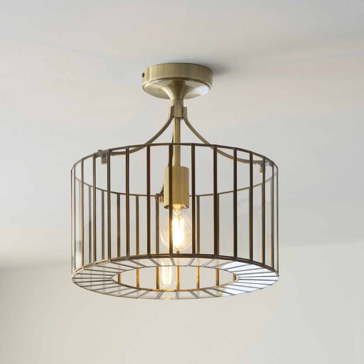 Endon Antalya Flush Ceiling Light in Antique Brass with Clear Glass