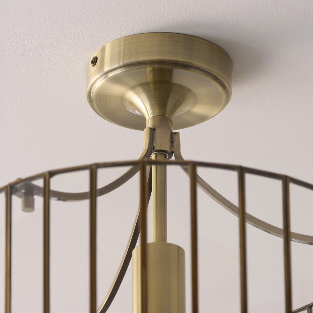 Endon Antalya Flush Ceiling Light in Antique Brass with Clear Glass