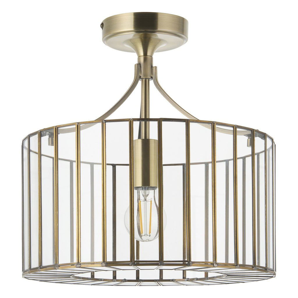 Endon Antalya Flush Ceiling Light in Antique Brass with Clear Glass