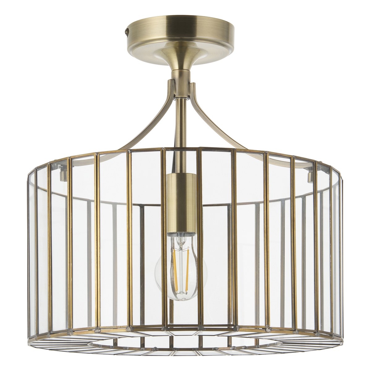 Endon Antalya Flush Ceiling Light in Antique Brass with Clear Glass