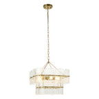 Endon Venice 4 Light Pendant Light in Brushed Aged Brass with Clear Textured Glass