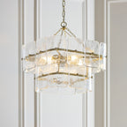 Endon Venice 4 Light Pendant Light in Brushed Aged Brass with Clear Textured Glass