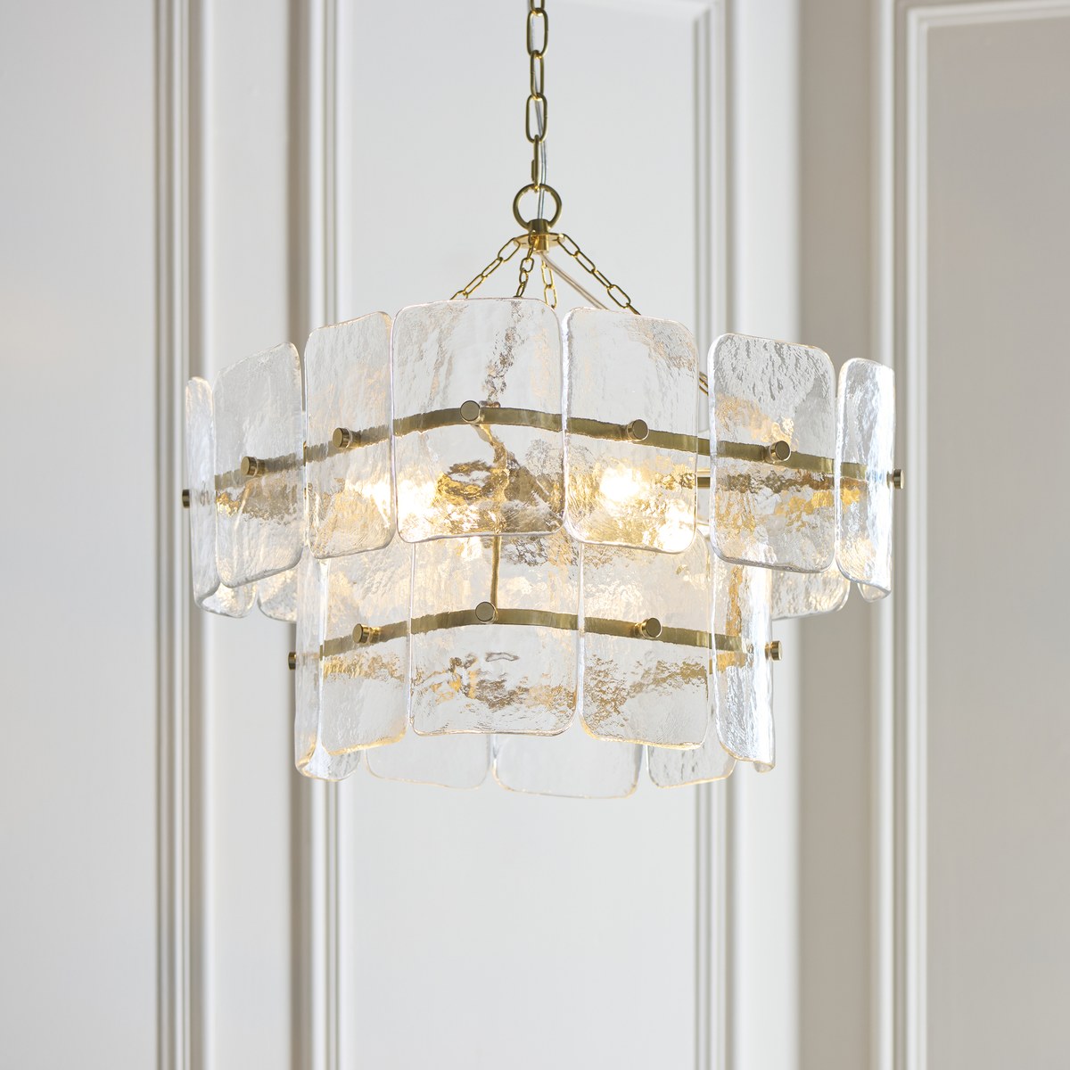 Endon Venice 4 Light Pendant Light in Brushed Aged Brass with Clear Textured Glass