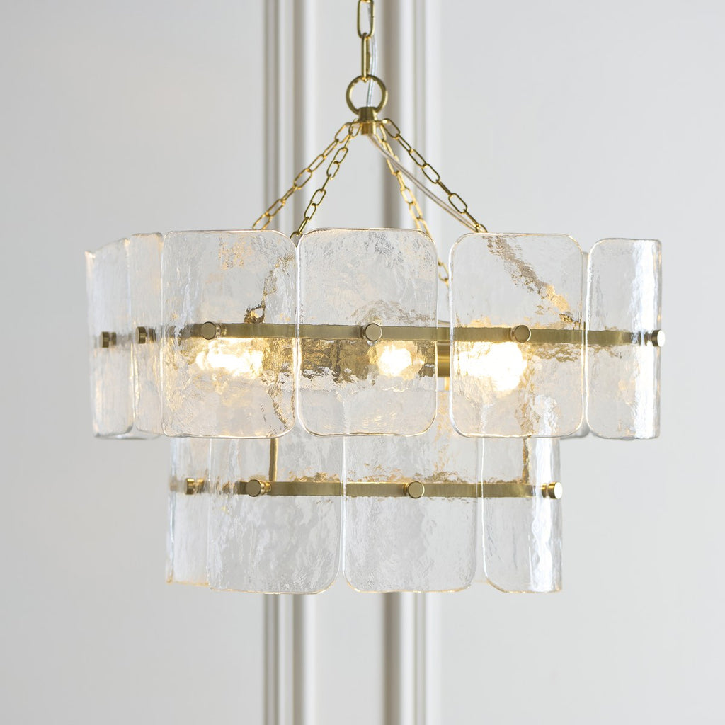 Endon Venice 4 Light Pendant Light in Brushed Aged Brass with Clear Textured Glass