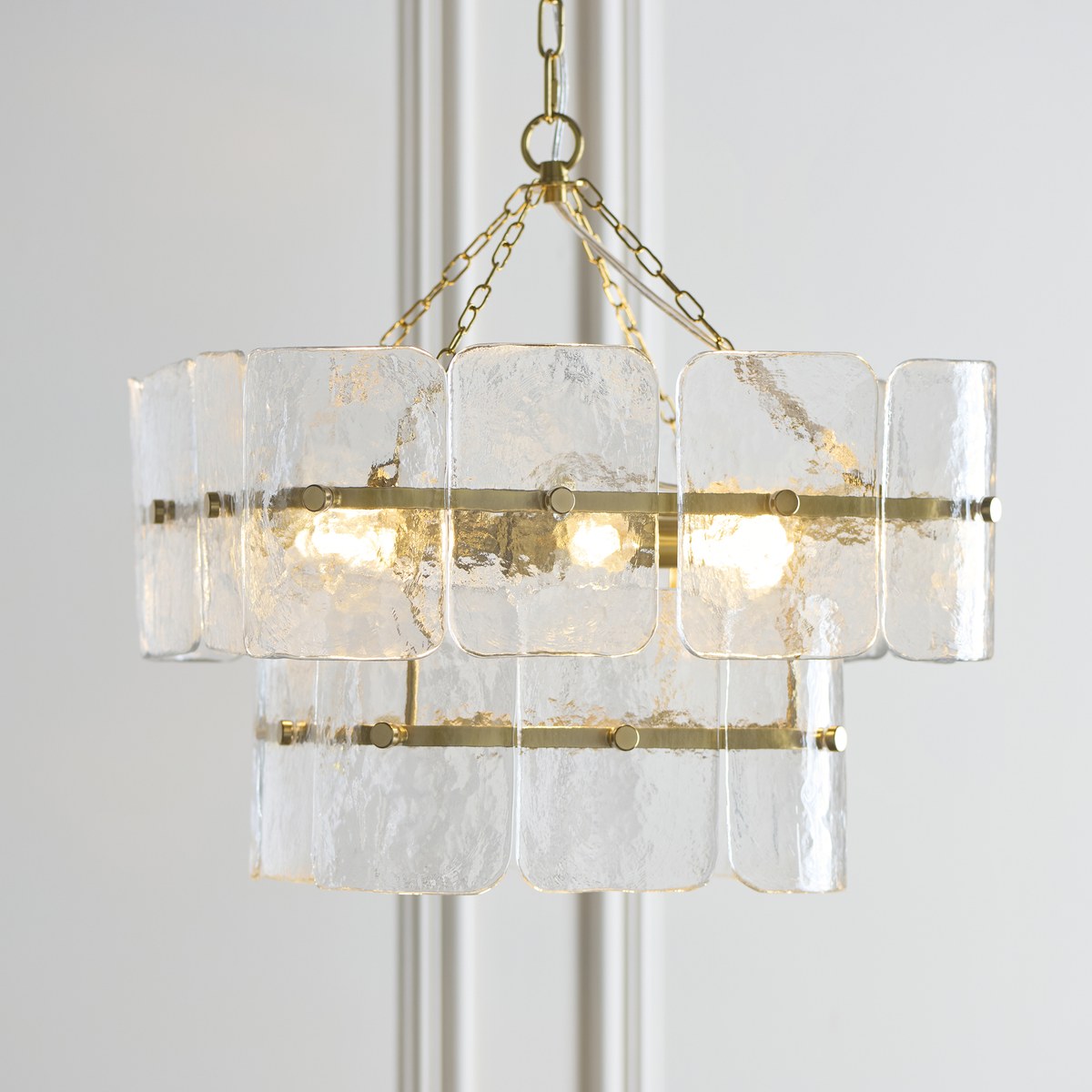 Endon Venice 4 Light Pendant Light in Brushed Aged Brass with Clear Textured Glass
