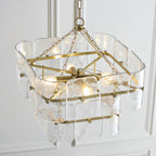 Endon Venice 4 Light Pendant Light in Brushed Aged Brass with Clear Textured Glass