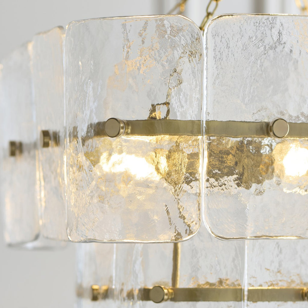 Endon Venice 4 Light Pendant Light in Brushed Aged Brass with Clear Textured Glass