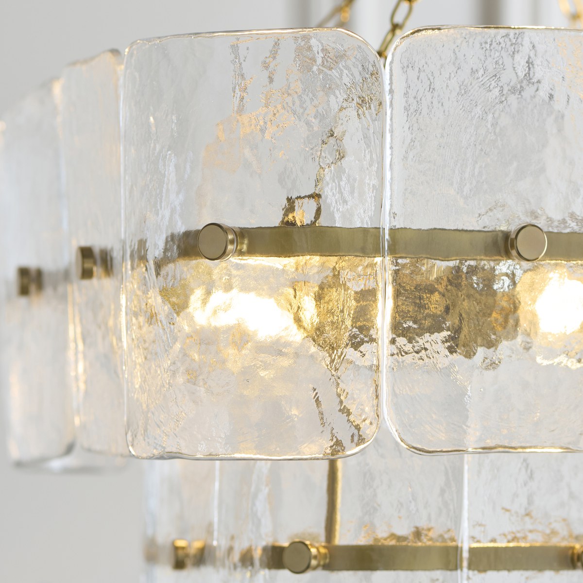 Endon Venice 4 Light Pendant Light in Brushed Aged Brass with Clear Textured Glass
