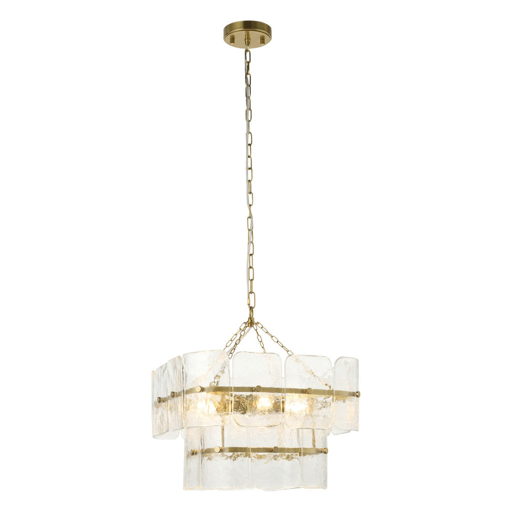 Endon Venice 4 Light Pendant Light in Brushed Aged Brass with Clear Textured Glass