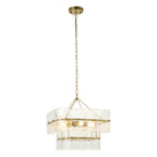 Endon Venice 4 Light Pendant Light in Brushed Aged Brass with Clear Textured Glass
