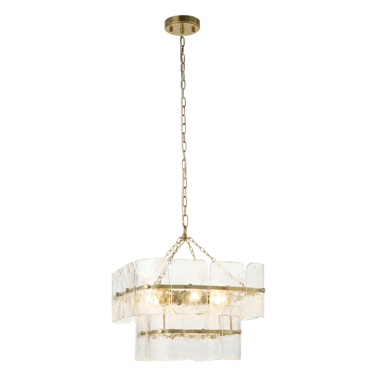 Endon Venice 4 Light Pendant Light in Brushed Aged Brass with Clear Textured Glass