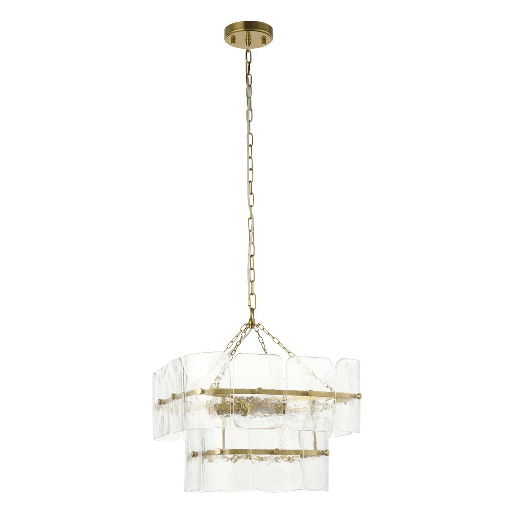 Endon Venice 4 Light Pendant Light in Brushed Aged Brass with Clear Textured Glass