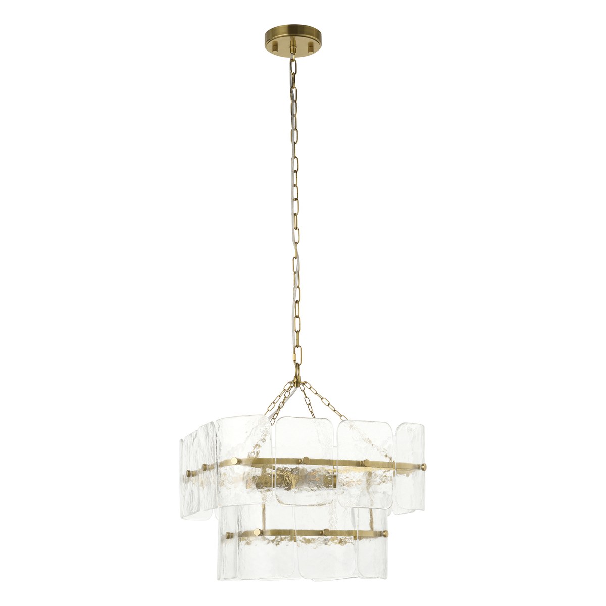 Endon Venice 4 Light Pendant Light in Brushed Aged Brass with Clear Textured Glass