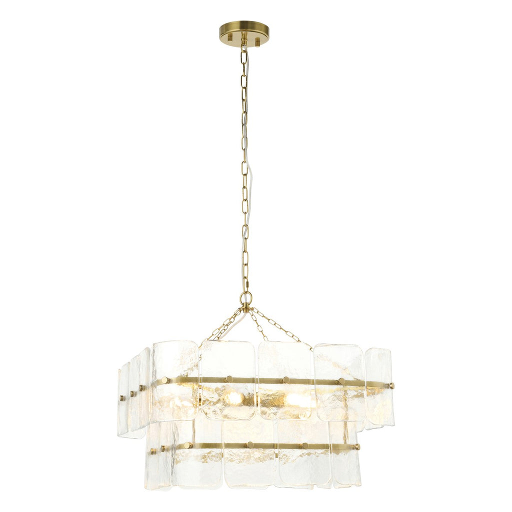 Endon Venice 6 Light Pendant Light in Brushed Aged Brass with Clear Textured Glass