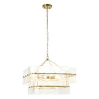 Endon Venice 6 Light Pendant Light in Brushed Aged Brass with Clear Textured Glass
