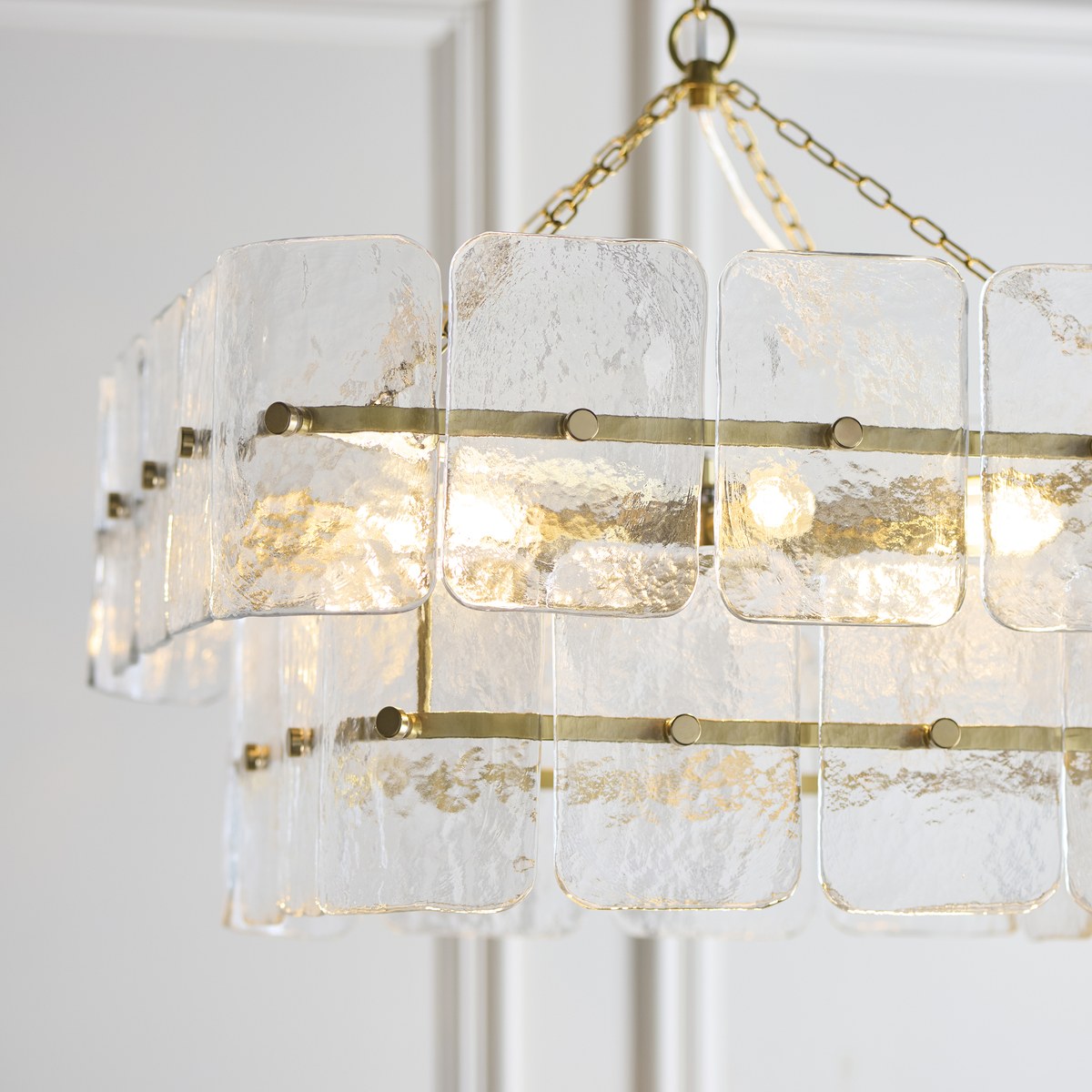 Endon Venice 6 Light Pendant Light in Brushed Aged Brass with Clear Textured Glass