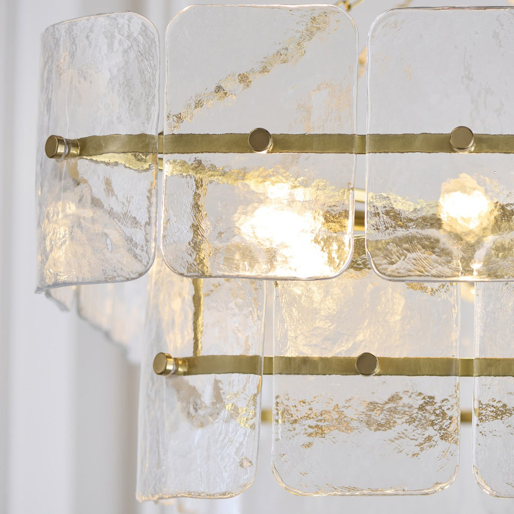 Endon Venice 6 Light Pendant Light in Brushed Aged Brass with Clear Textured Glass