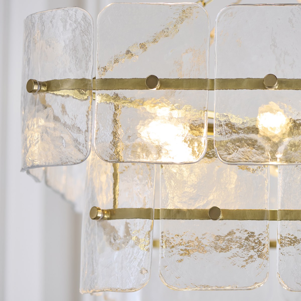 Endon Venice 6 Light Pendant Light in Brushed Aged Brass with Clear Textured Glass