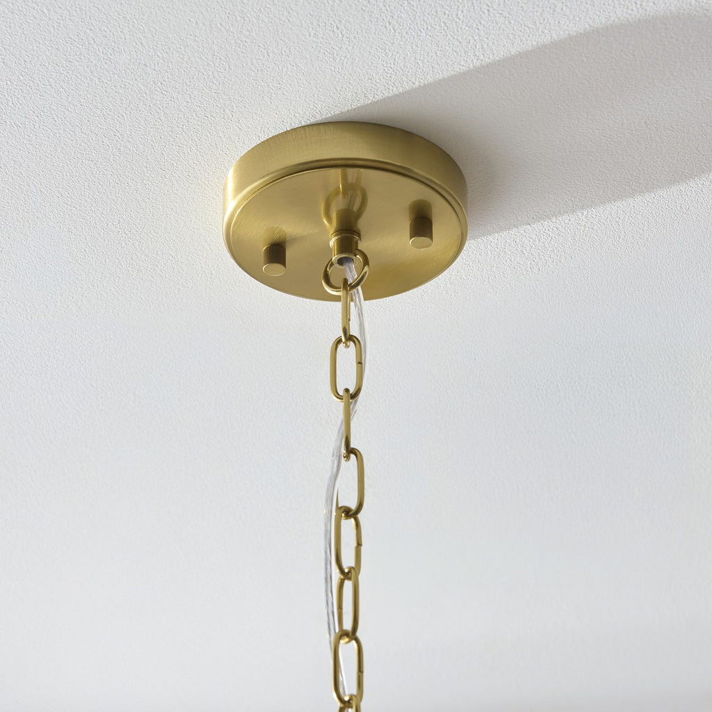 Endon Venice 6 Light Pendant Light in Brushed Aged Brass with Clear Textured Glass