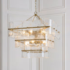 Endon Venice 10 Light Pendant Light in Brushed Aged Brass with Clear Textured Glass
