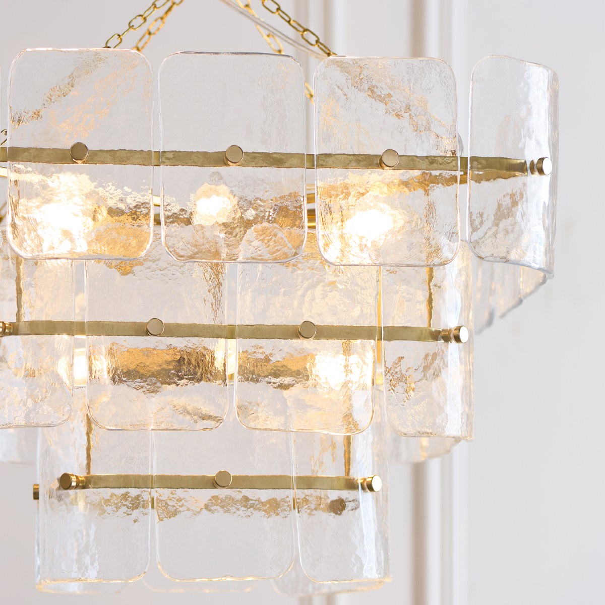 Endon Venice 10 Light Pendant Light in Brushed Aged Brass with Clear Textured Glass