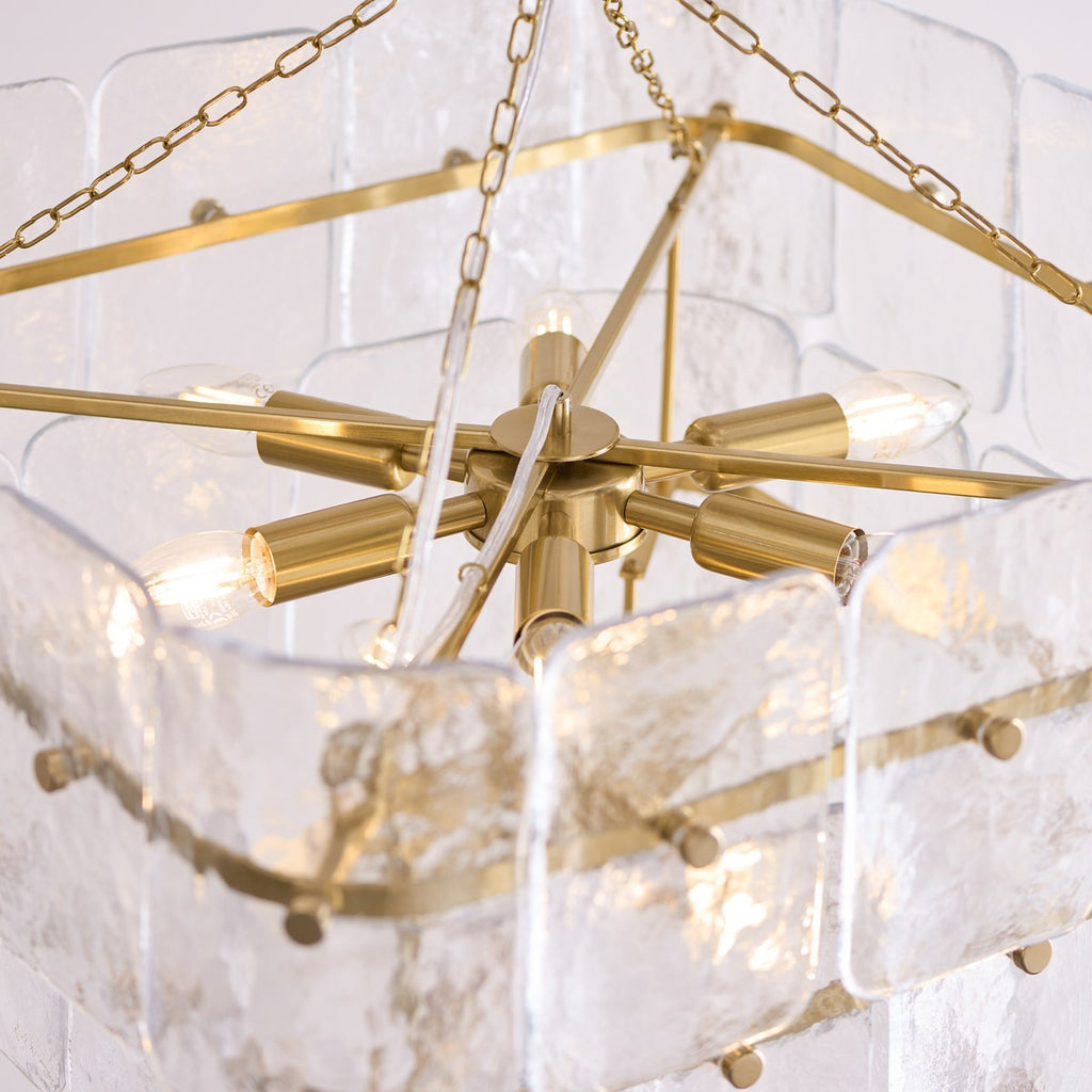 Endon Venice 10 Light Pendant Light in Brushed Aged Brass with Clear Textured Glass