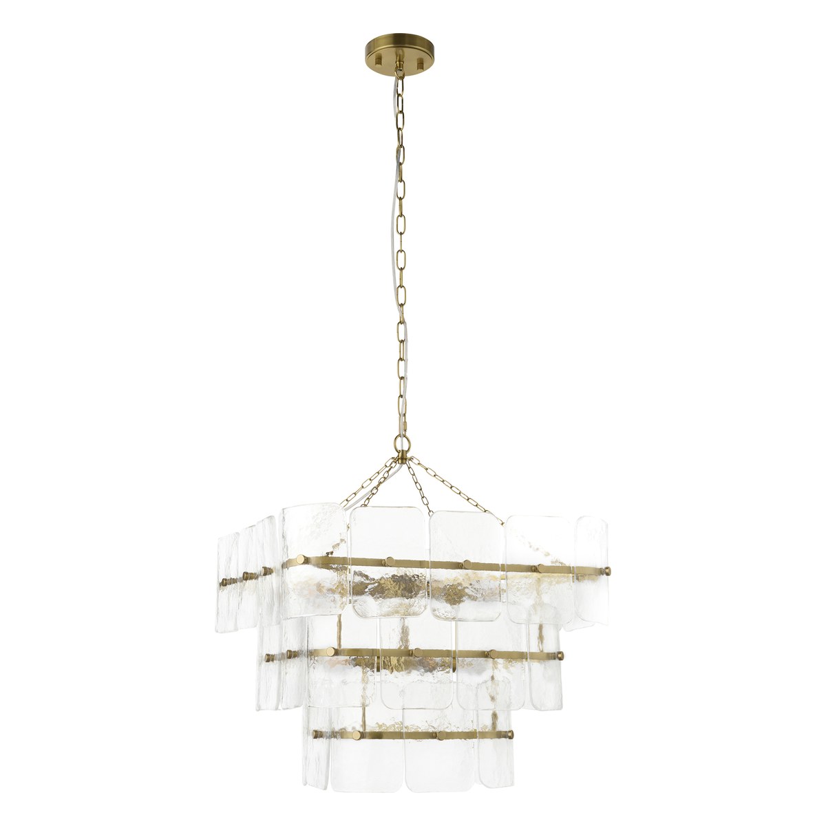 Endon Venice 10 Light Pendant Light in Brushed Aged Brass with Clear Textured Glass
