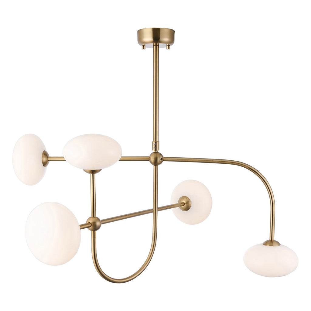 Endon Ottowa 5 Light Pendant Light in Brushed Aged Brass with Opal Glass