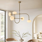 Endon Ottowa 5 Light Pendant Light in Brushed Aged Brass with Opal Glass