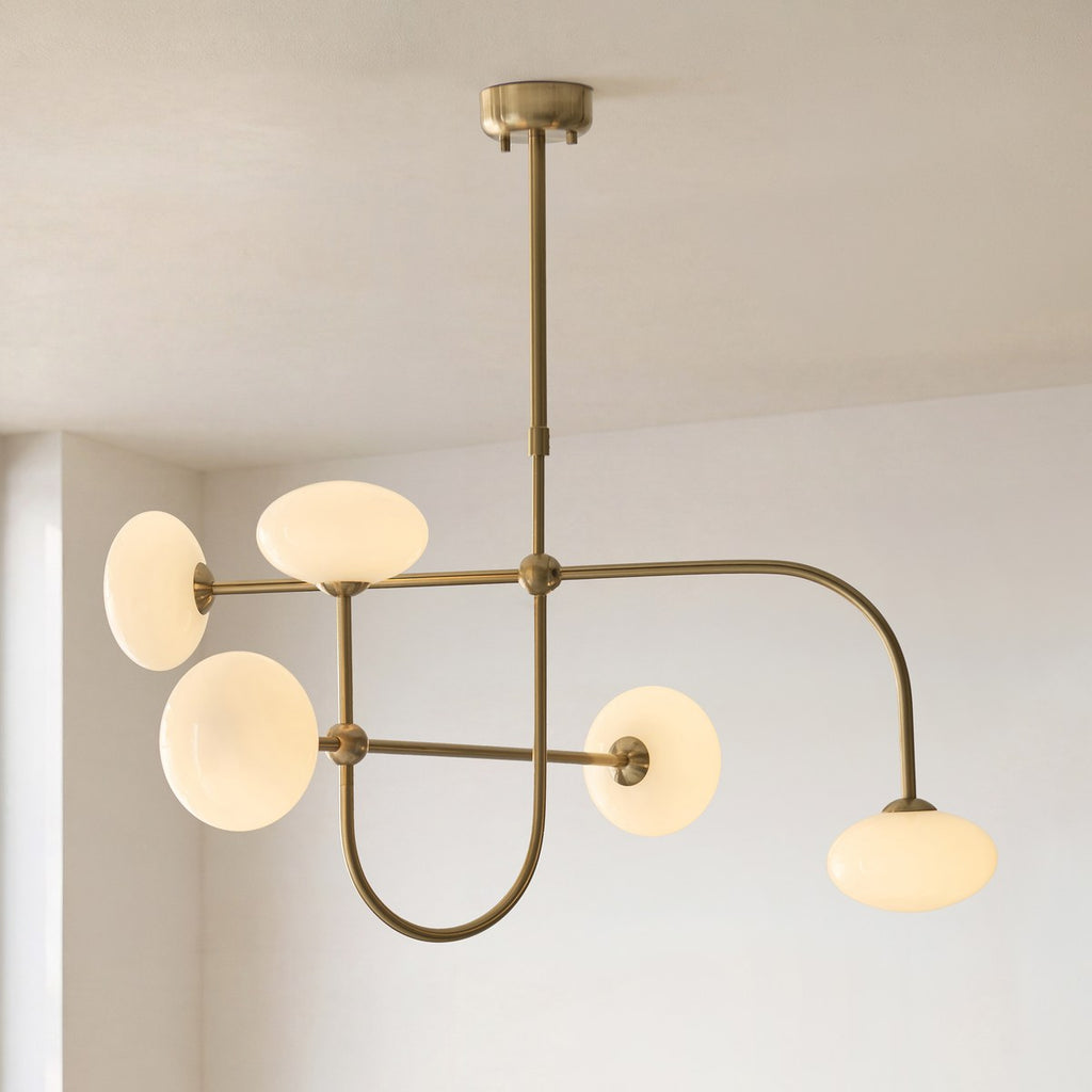 Endon Ottowa 5 Light Pendant Light in Brushed Aged Brass with Opal Glass
