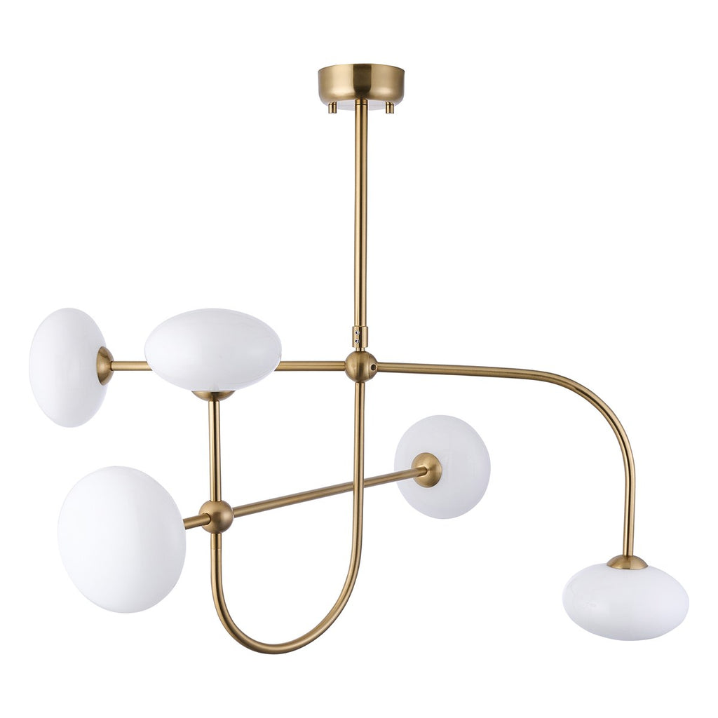 Endon Ottowa 5 Light Pendant Light in Brushed Aged Brass with Opal Glass