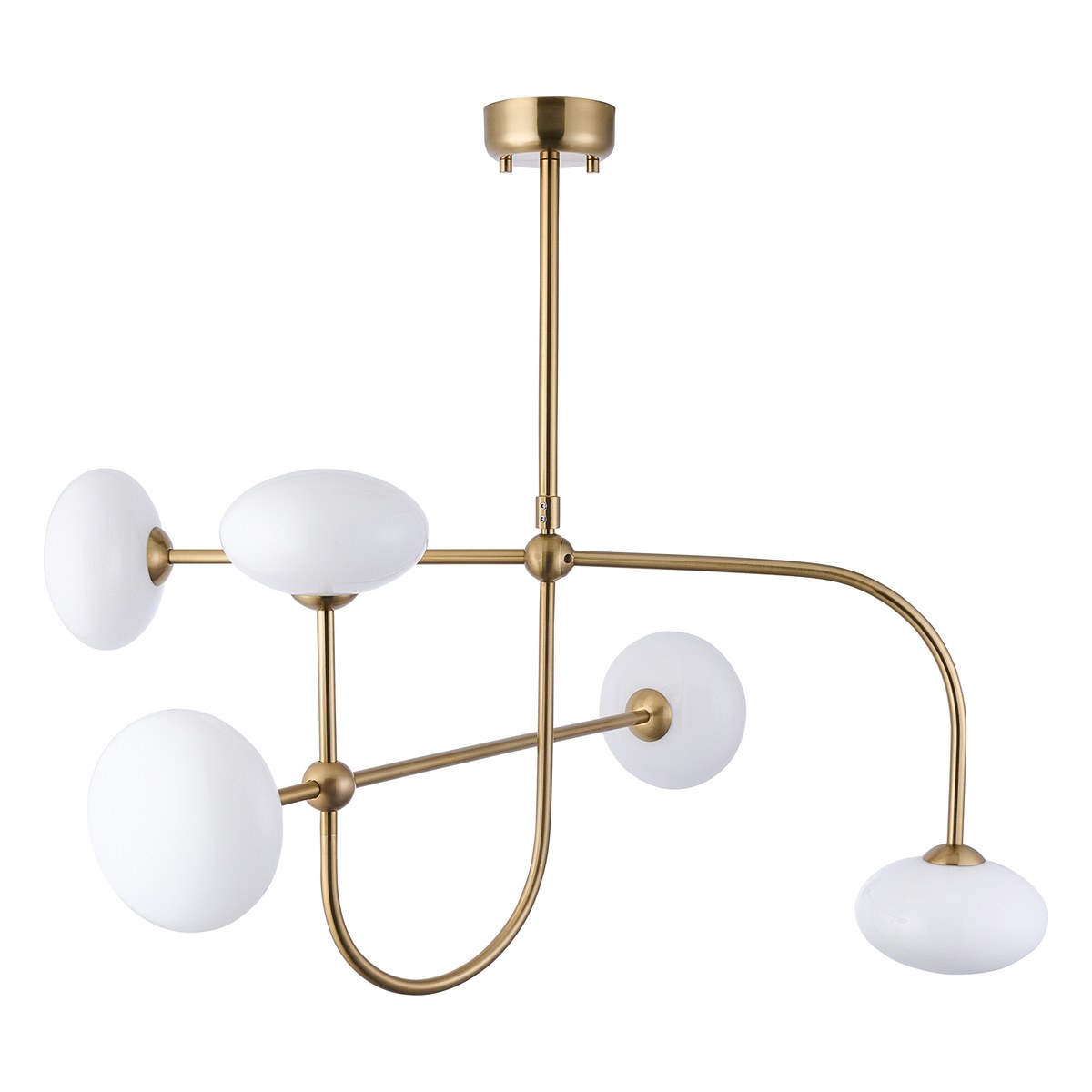 Endon Ottowa 5 Light Pendant Light in Brushed Aged Brass with Opal Glass