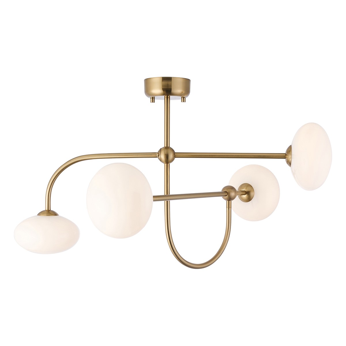Endon Ottowa 4 Light Semi Flush Ceiling Light in Brushed Aged Brass with Opal Glass