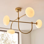 Endon Ottowa 4 Light Semi Flush Ceiling Light in Brushed Aged Brass with Opal Glass