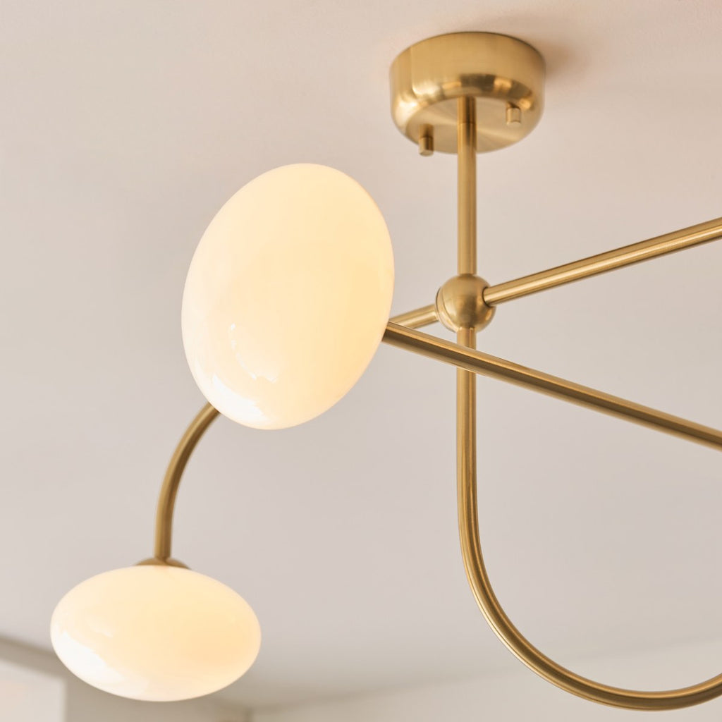 Endon Ottowa 4 Light Semi Flush Ceiling Light in Brushed Aged Brass with Opal Glass