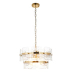 Endon Ancara 3 Light Pendant Light in Brushed Aged Brass with Clear Textured Glass