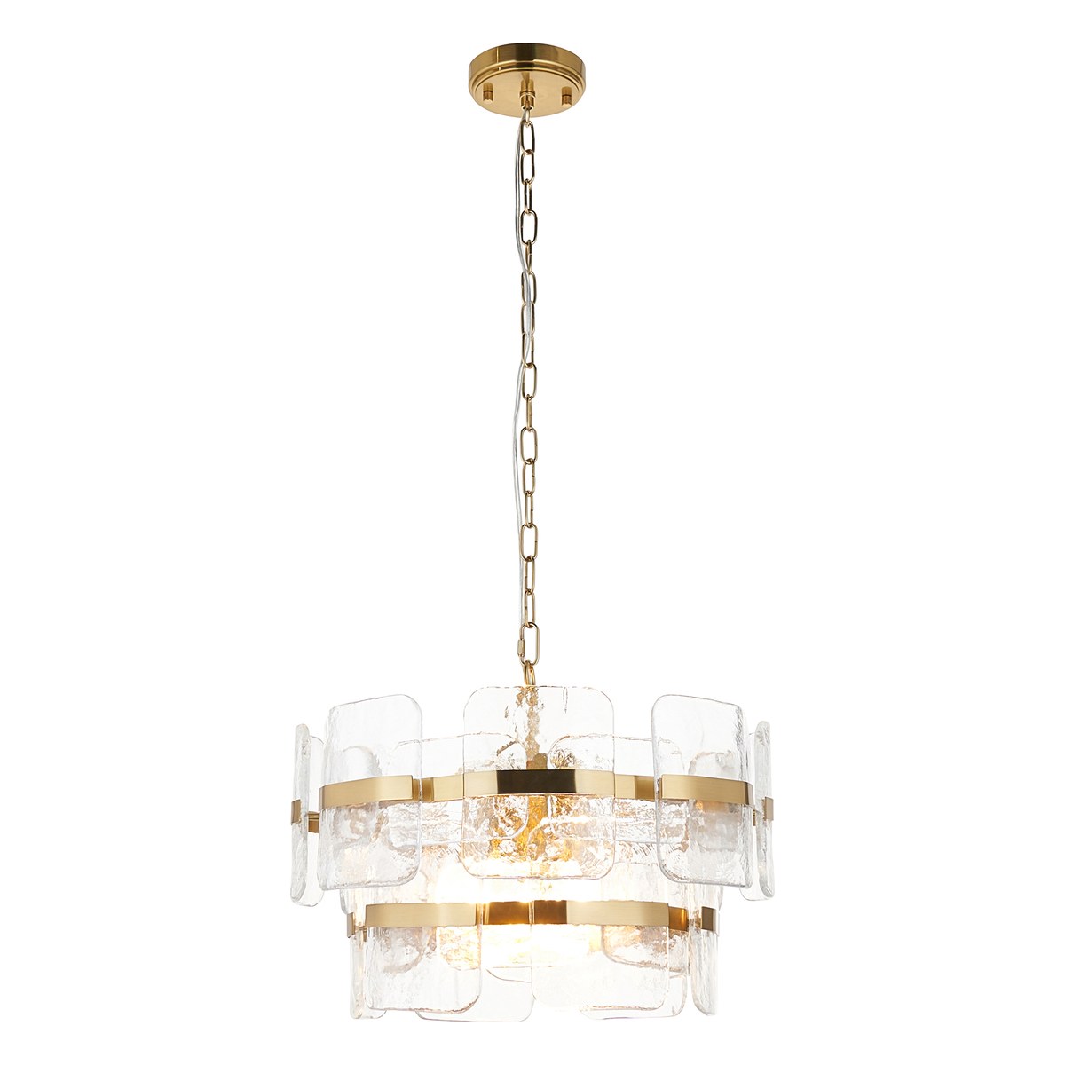 Endon Ancara 3 Light Pendant Light in Brushed Aged Brass with Clear Textured Glass