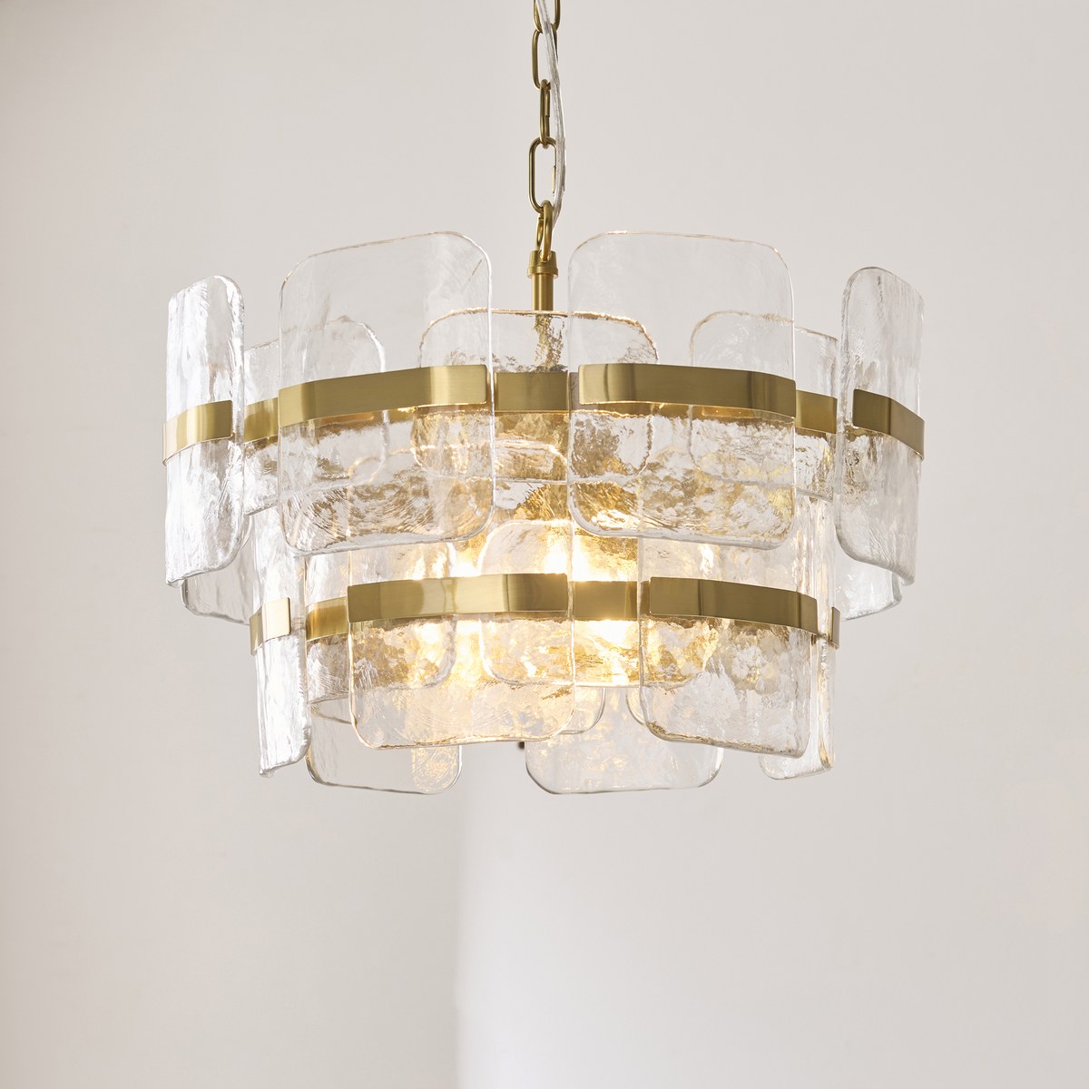 Endon Ancara 3 Light Pendant Light in Brushed Aged Brass with Clear Textured Glass