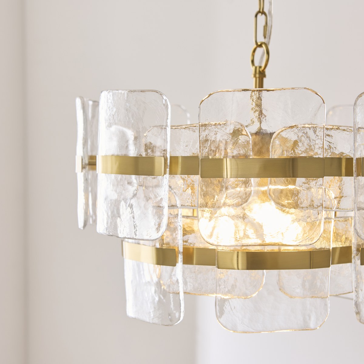 Endon Ancara 3 Light Pendant Light in Brushed Aged Brass with Clear Textured Glass