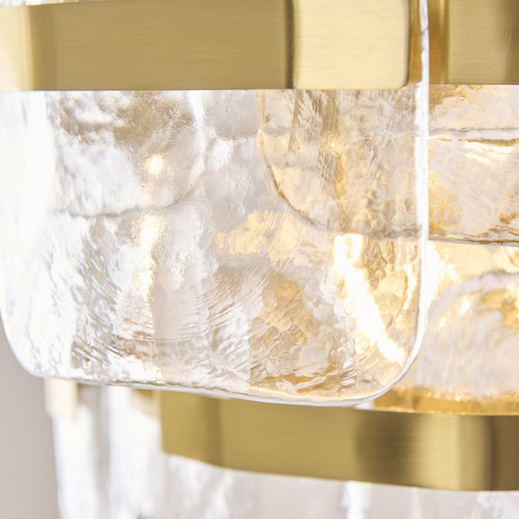 Endon Ancara 3 Light Pendant Light in Brushed Aged Brass with Clear Textured Glass