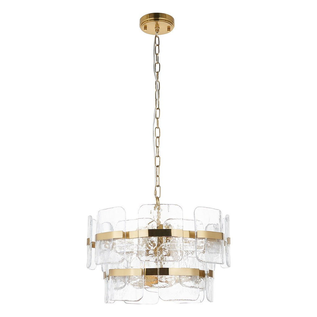 Endon Ancara 3 Light Pendant Light in Brushed Aged Brass with Clear Textured Glass