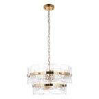 Endon Ancara 3 Light Pendant Light in Brushed Aged Brass with Clear Textured Glass