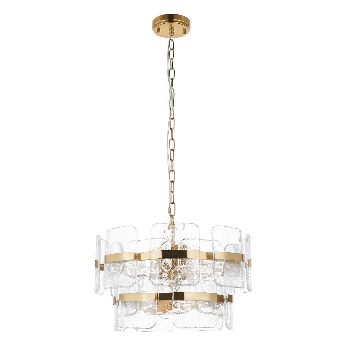 Endon Ancara 3 Light Pendant Light in Brushed Aged Brass with Clear Textured Glass