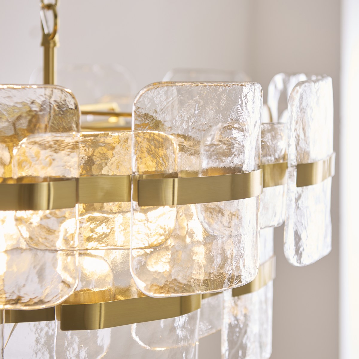 Endon Ancara 6 Light Pendant Light in Brushed Aged Brass with Clear Textured Glass