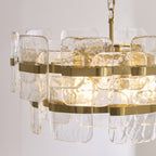 Endon Ancara 6 Light Pendant Light in Brushed Aged Brass with Clear Textured Glass