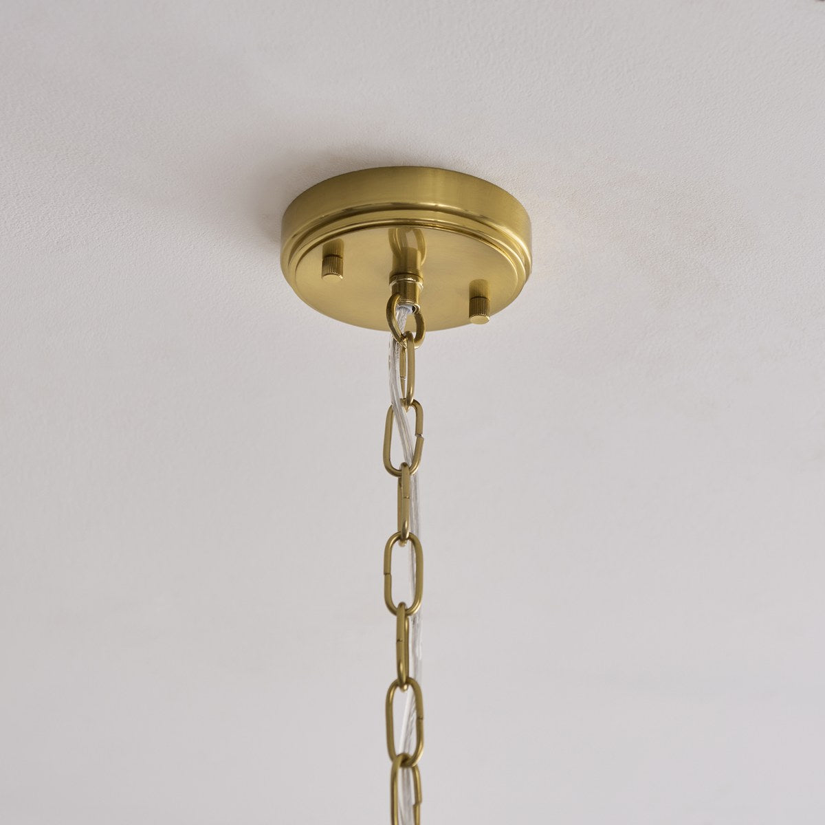 Endon Ancara 6 Light Pendant Light in Brushed Aged Brass with Clear Textured Glass