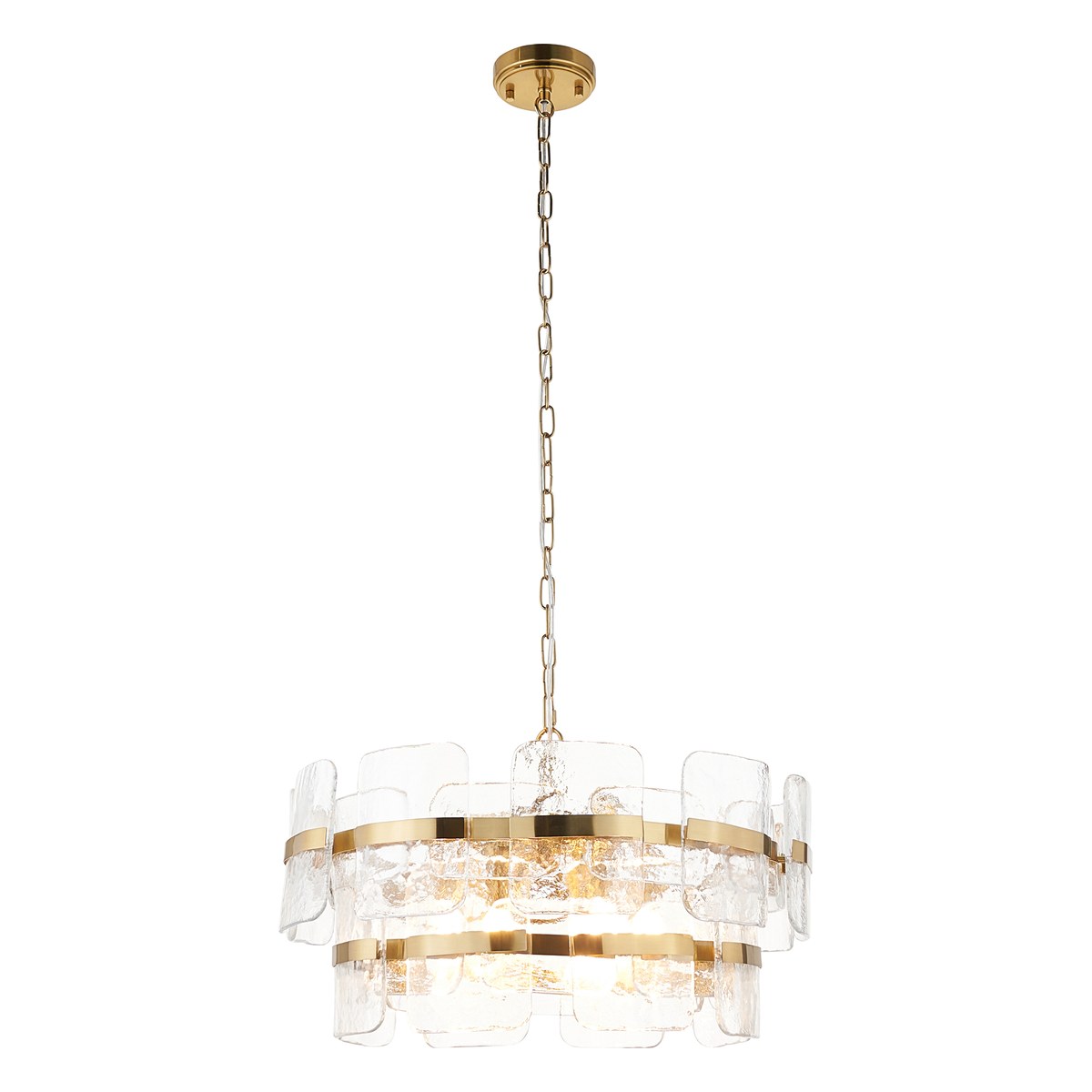 Endon Ancara 6 Light Pendant Light in Brushed Aged Brass with Clear Textured Glass