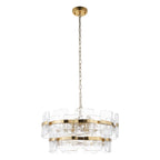 Endon Ancara 6 Light Pendant Light in Brushed Aged Brass with Clear Textured Glass