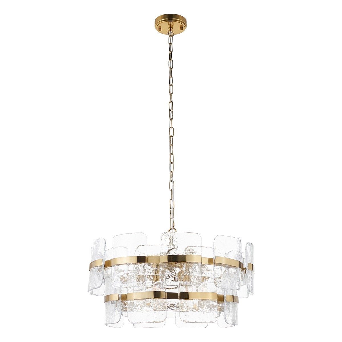 Endon Ancara 6 Light Pendant Light in Brushed Aged Brass with Clear Textured Glass